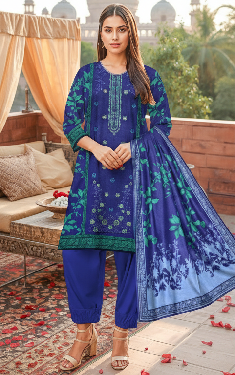 Dhanak 3-Piece Unstitched Suit – Winter Bloom (Embroidered)