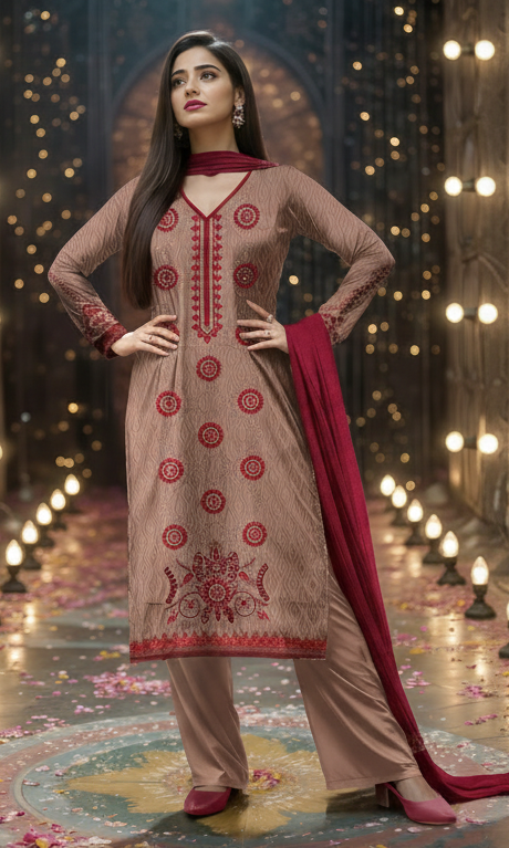 Dhanak 3-Piece Unstitched Suit – Winter Bloom (Embroidered)