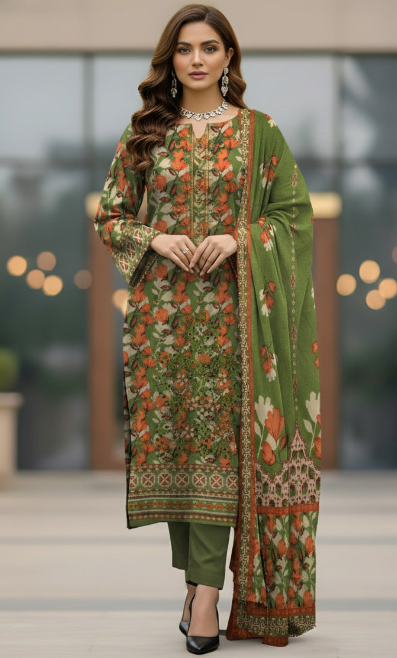 Dhanak 3 Piece Unstitched Printed Suit in Peach Bloom – Pakistani Women’s Fabric