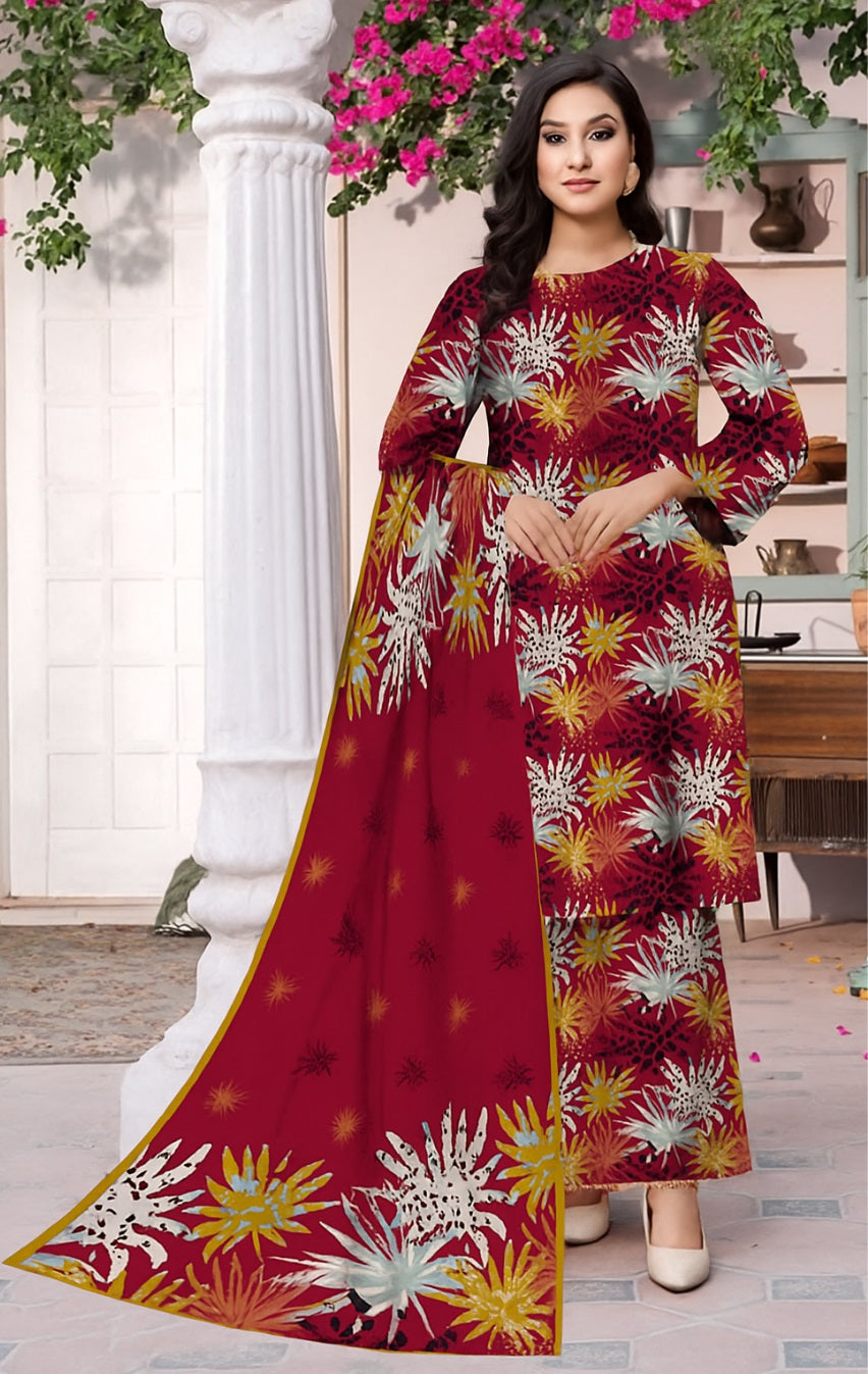 Linen 3 Piece Unstitched Printed Suit for Women