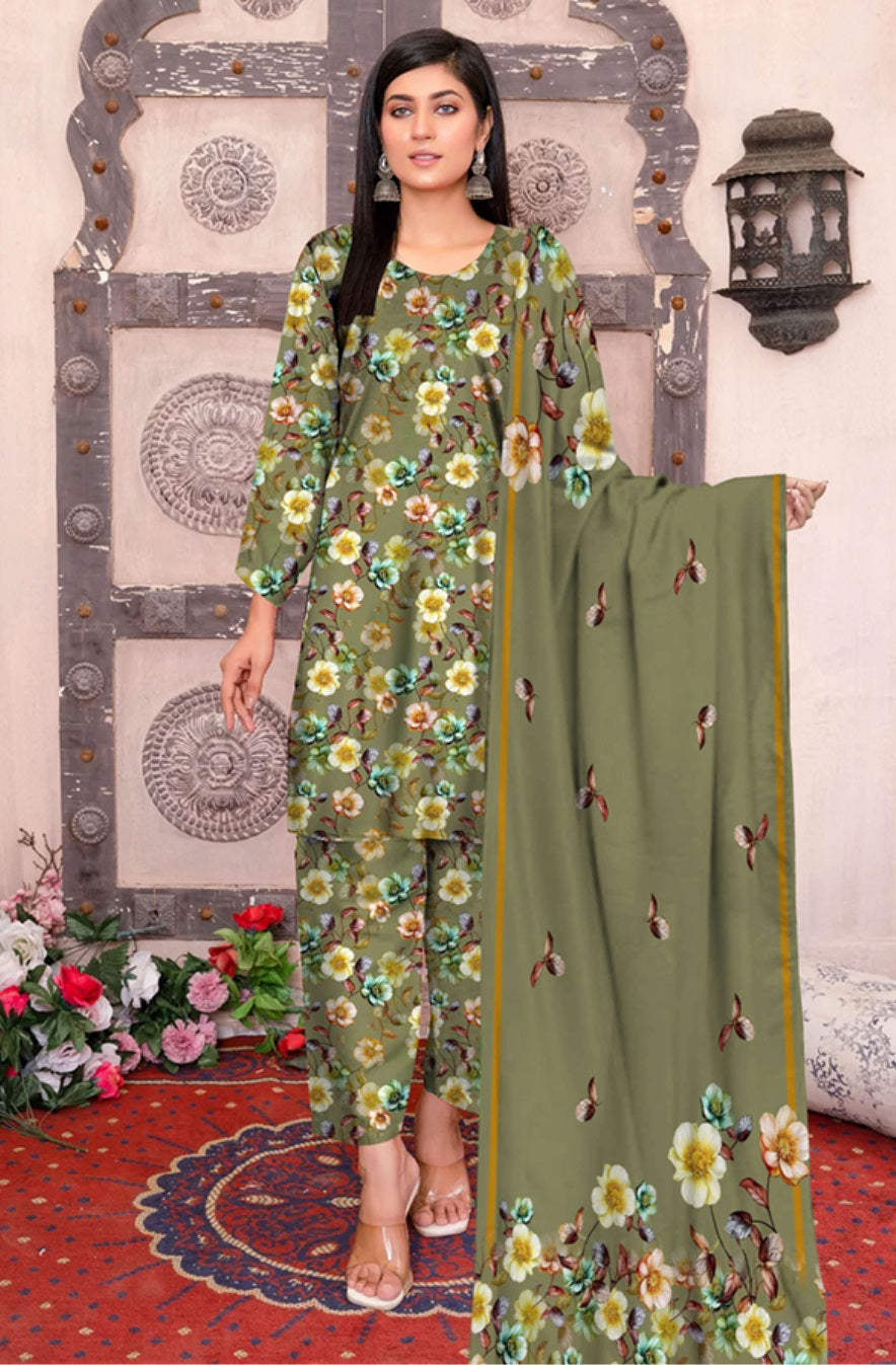 Linen 3 Piece Unstitched Printed Suit for Women