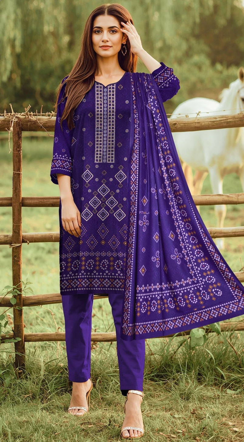 Dhanak 3-Piece Unstitched Suit – Winter Bloom (Embroidered)